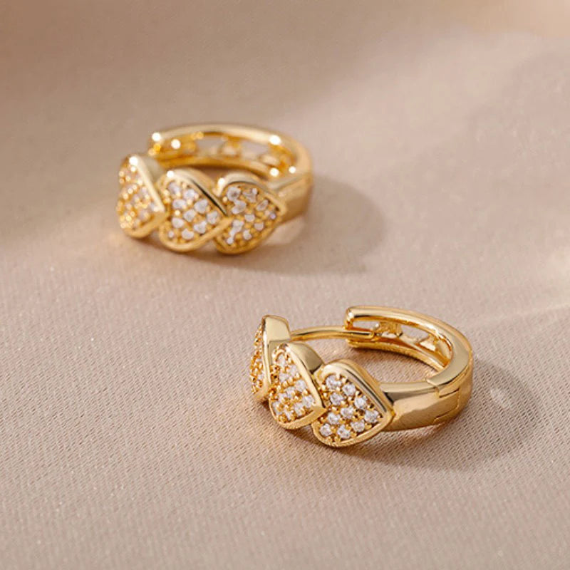 HUITAN ELITE x Heart Hoop Édition Or diamanté – Créoles Cœur Serties