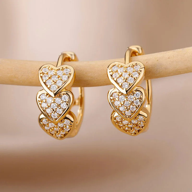 HUITAN ELITE x Heart Hoop Édition Or diamanté – Créoles Cœur Serties