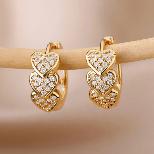 HUITAN ELITE x Heart Hoop Édition Or diamanté – Créoles Cœur Serties